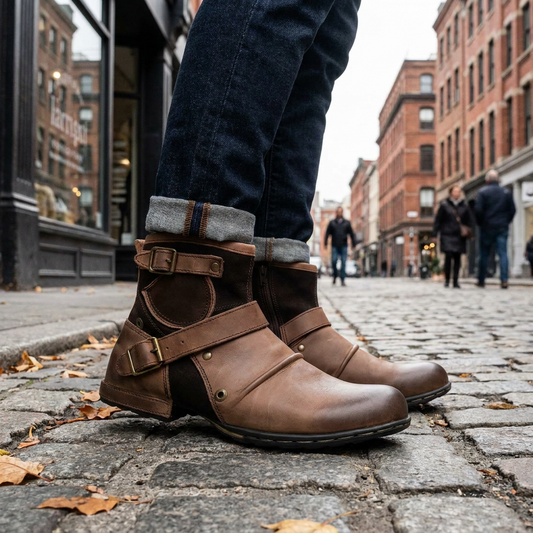 Men's Vintage Style Buckled Ankle Boots