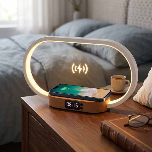 Alarm Clock with Wireless Charging and Night Light