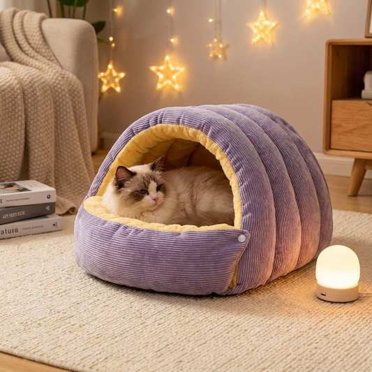 Warm Arctic Fleece Enclosed Cat Cave Bed